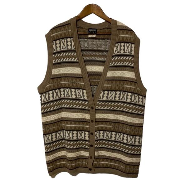 Vintage 90s Neutral Sweater Vest Cardigan Argyle Style Women's Size XL - Picture 1 of 8